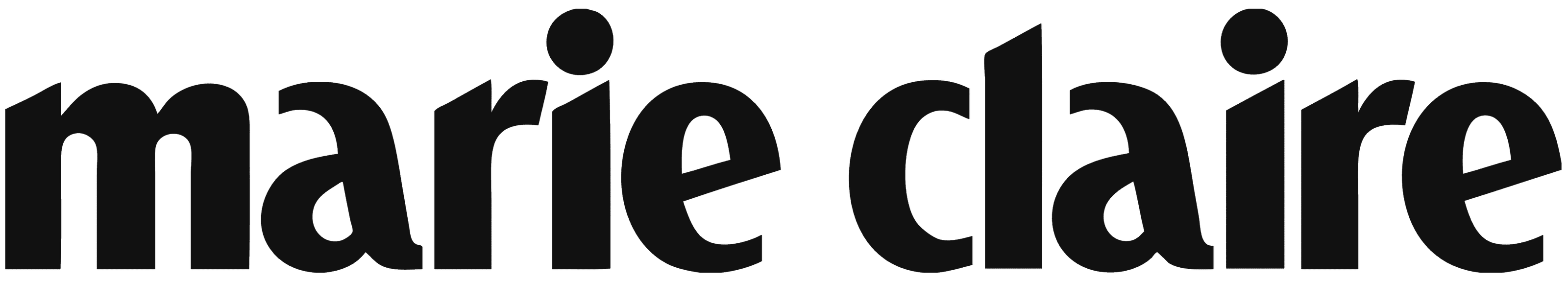 Black 'marie claire' logo on a white background
